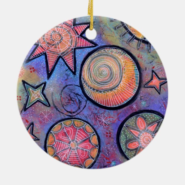 Colourful Cosmic Stars Celestial Ceramic Tree Decoration (Back)