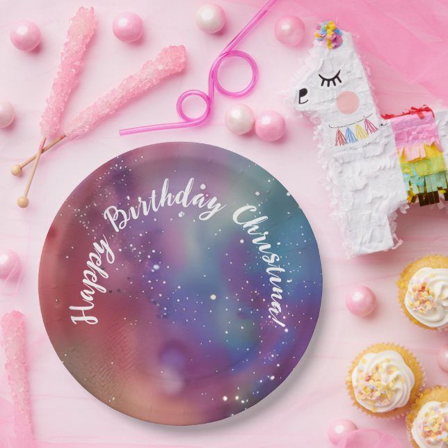 Colourful Cosmic Watercolor Custom Paper Plates (Party)