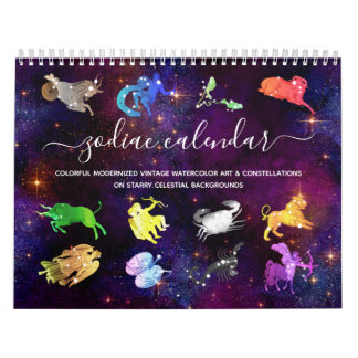 Colourful Cosmic Watercolor Zodiac Signs Artsy Boh Calendar