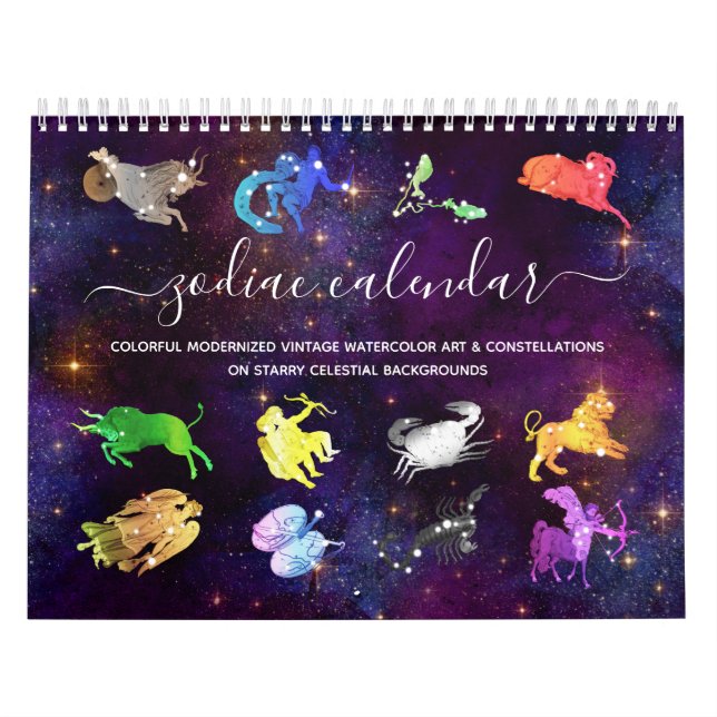 Colourful Cosmic Watercolor Zodiac Signs Artsy Boh Calendar (Cover)