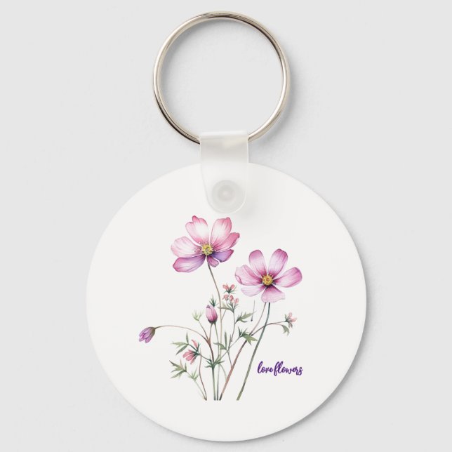 Colourful cosmos flowers, Colourful Blooms Key Ring (Front)