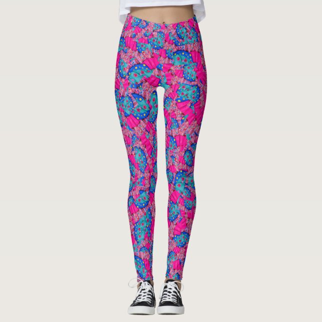 Colourful cosutme collage motif pattern leggings (Front)