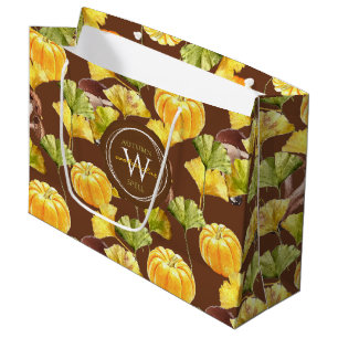 Colourful Cosy Autumn Watercolor Pattern Monogram Large Gift Bag