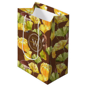 Colourful Cosy Autumn Watercolor Pattern Monogram Medium Gift Bag