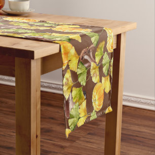 Colourful Cosy Autumn Watercolor Pattern Monogram Short Table Runner