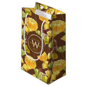 Colourful Cosy Autumn Watercolor Pattern Monogram Small Gift Bag
