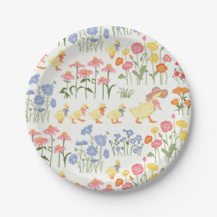 Colourful Cottagecore Flower Field with Ducks Paper Plate