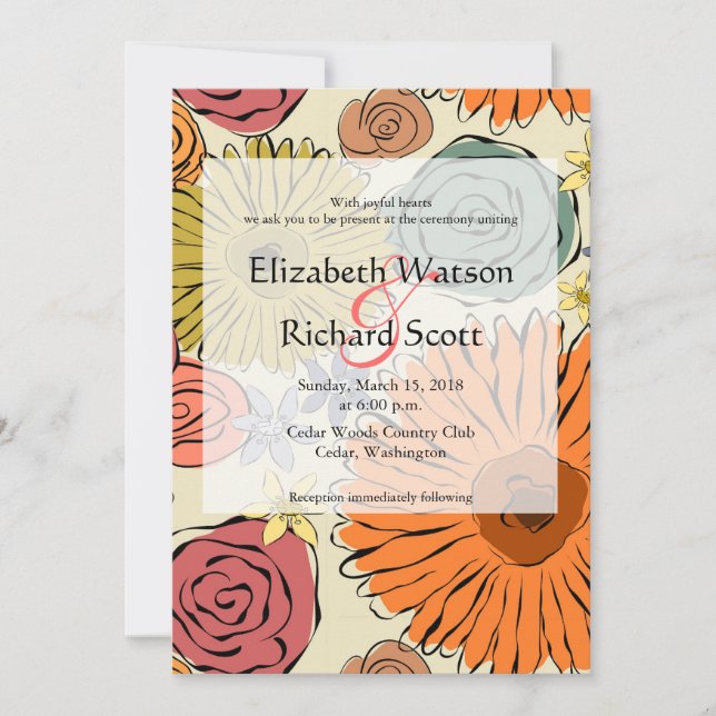 Colourful country flowers leaves wedding invitatio invitation (Front)