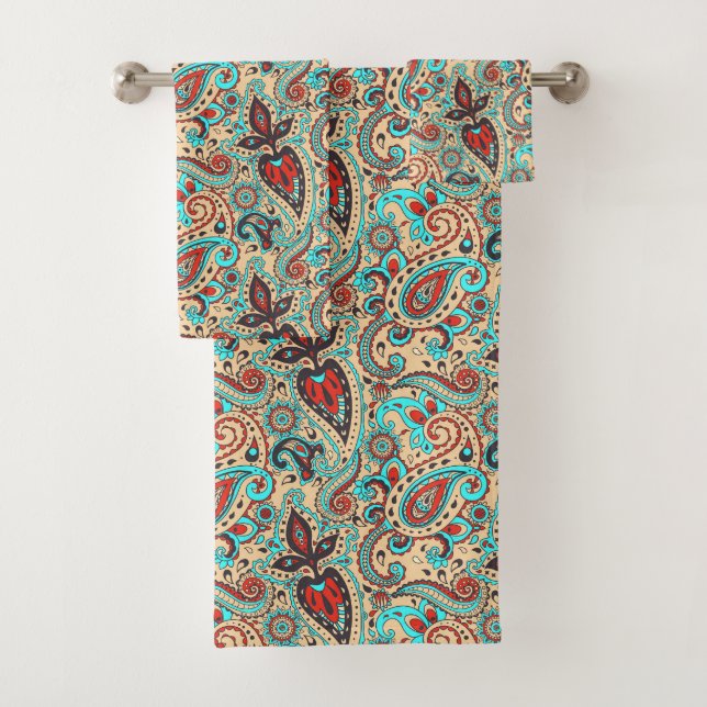 colourful Country paisley tiled pattern Bath Towel Set (Insitu)