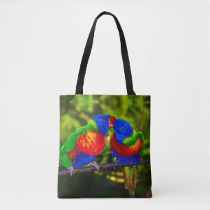 Colourful Couple of Kissing Parrots Tote Bag