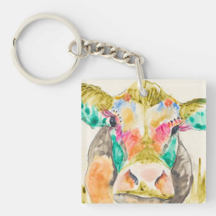 Colourful Cow Design Key Ring