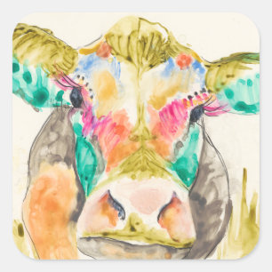 Colourful Cow Design Square Sticker