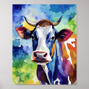 Colourful Cow Popart Watercolor Poster