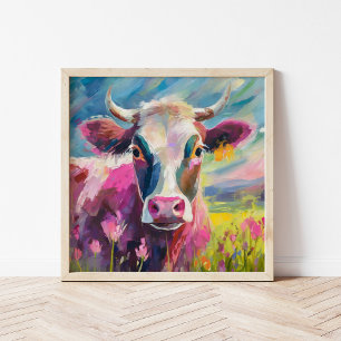 Colourful Cow Portrait Modern Abstract Art Poster