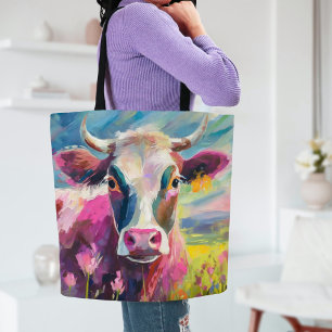 Colourful Cow Portrait Modern Abstract Art Tote Bag