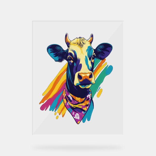 Colourful Cow , Rainbow Cow Design  Acrylic Sign (Front)