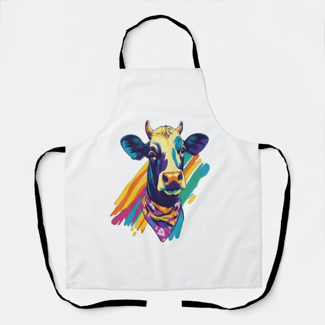 Colourful Cow , Rainbow Cow Design  Apron (Front)