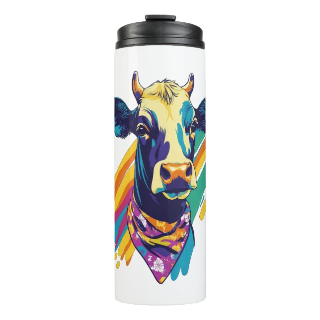 Colourful Cow , Rainbow Cow Design  Thermal Tumbler (Front)