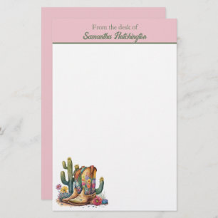 Colourful Cowgirl Boots with Flowers and Cactus Stationery