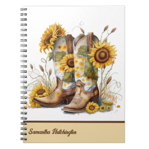Colourful Cowgirl Boots with Sunflowers Notebook