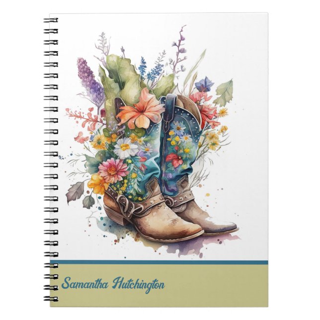 Colourful Cowgirl Boots with Wildflowers Notebook (Front)