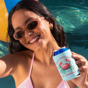 Colourful Crab Illustration Custom Text On Blue Can Cooler