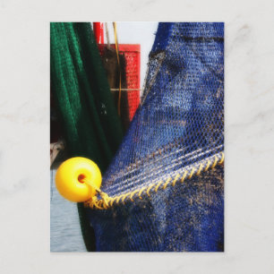 Colourful crabbing fishing nets and floats, florid postcard