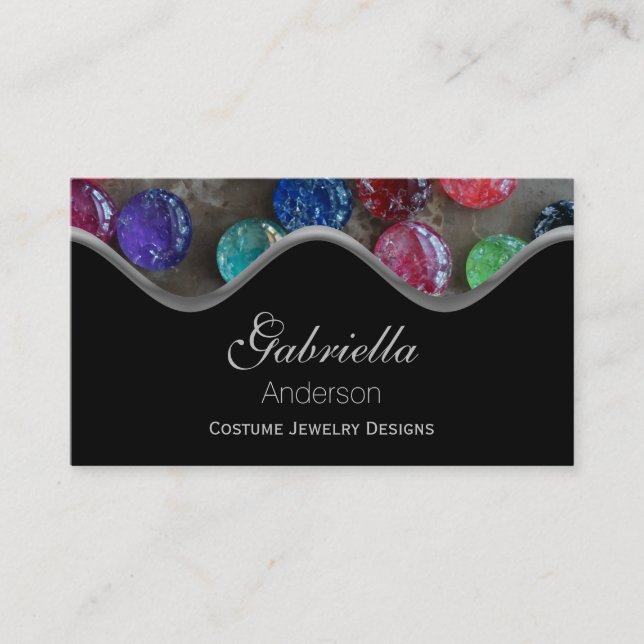 Colourful Crackled Cabochon Jewel Business Cards (Front)