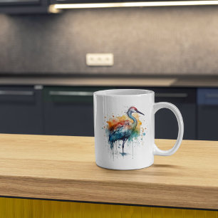 Colourful crane standing in the water  coffee mug