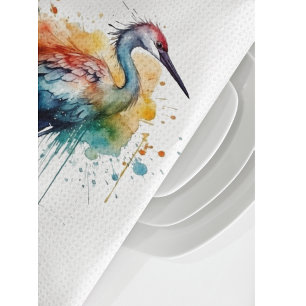 Colourful crane standing in the water tea towel