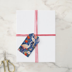 Colourful Cranes and Flowers Pretty Pattern Gift Tags