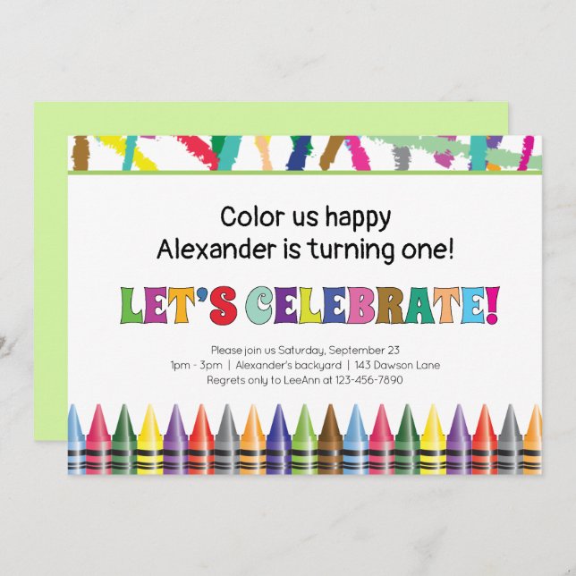 Colourful Crayon Any Age Child Birthday Invitation (Front/Back)