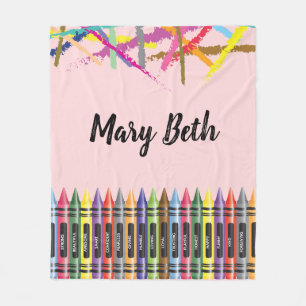 Colourful Crayon Name Pink Fleece Blanket