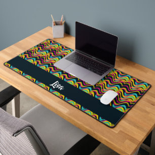 Colourful crayon waves pattern desk mat