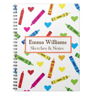 Colourful Crayons and hearts pattern custom sketch Notebook