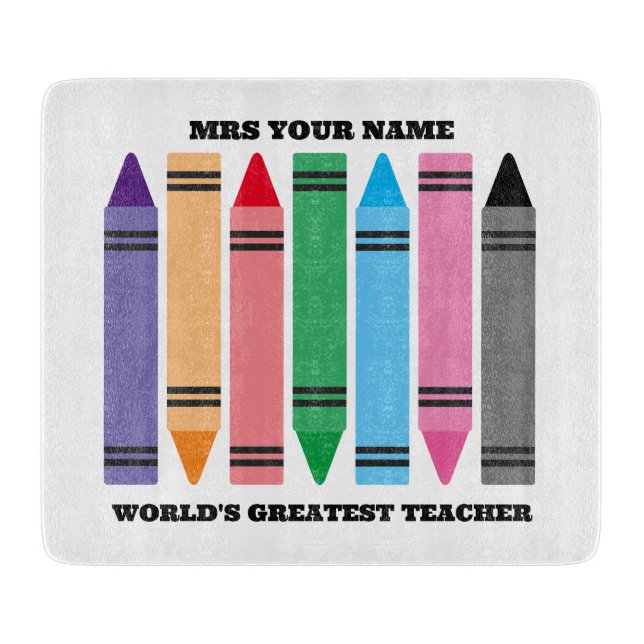 Colourful crayons cutting board for school teacher (Front)