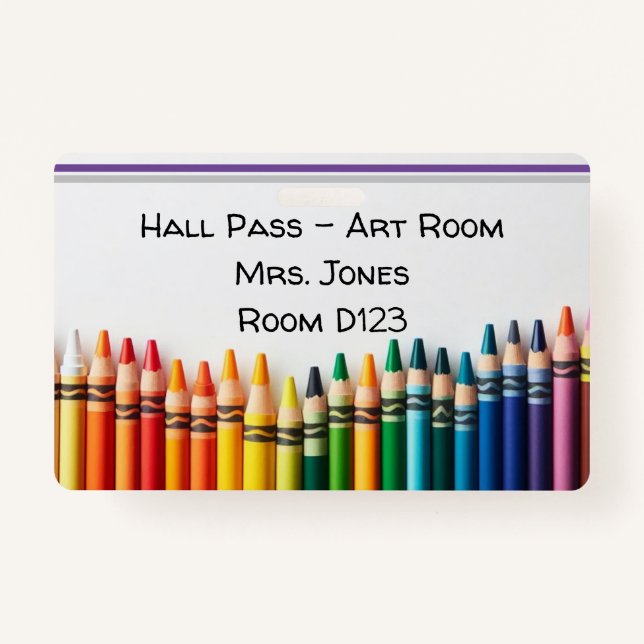 Colourful Crayons Hall Pass ID Badge (Front)