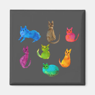 Colourful crazy cats in watercolor magnet
