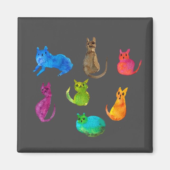 Colourful crazy cats in watercolor magnet (Front)