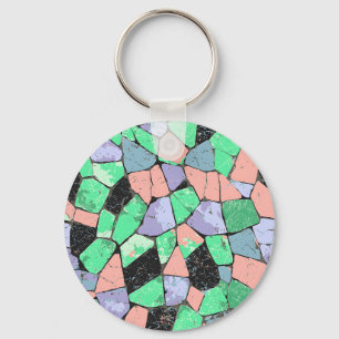 Colourful Crazy Paving Stone Pattern Key Ring