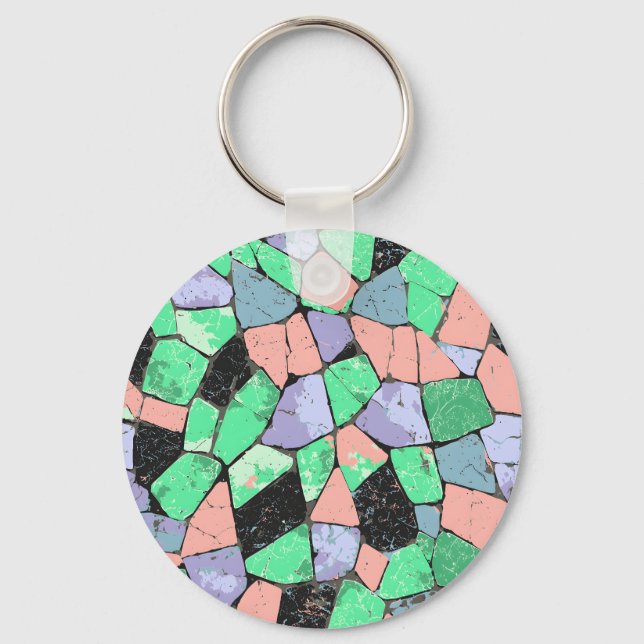 Colourful Crazy Paving Stone Pattern Key Ring (Front)