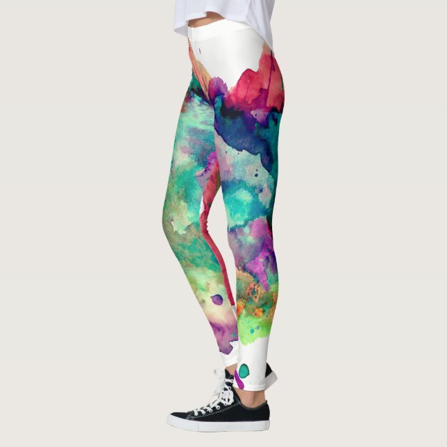 Colourful, Crazy, Unique Paint Splatter Rainbow Leggings (Left)