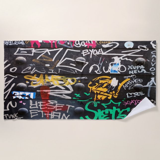 Colourful crazy writings beach towel (Front)