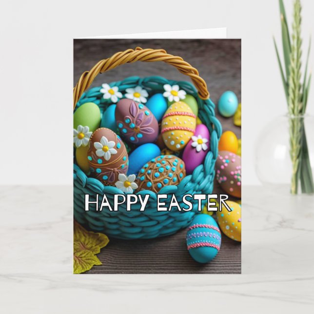 Colourful Creative Happy Easter Basket Holiday Card (Front)