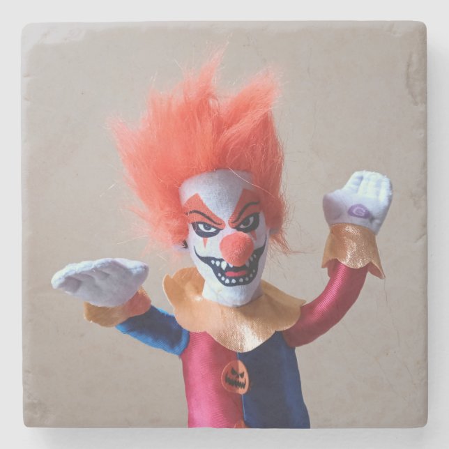 Colourful Creepy Scary Clown Stone Coaster (Front)