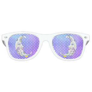 Colourful Crescent Moon Abstract Markings on Purpl Retro Sunglasses