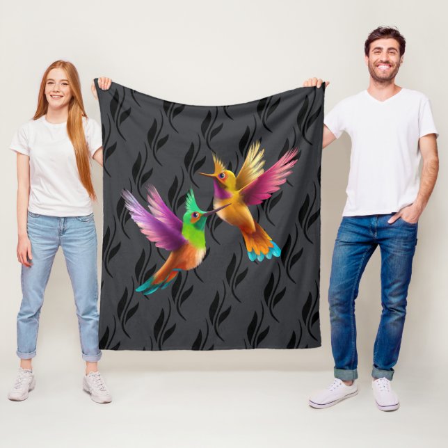 Colourful Crested Hummingbirds in Flight Fleece Blanket (In Situ)