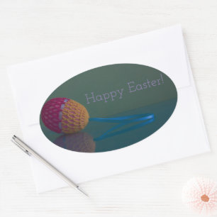Colourful Crochet Easter Egg Holiday Oval Sticker
