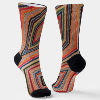 Colourful Crochet Squares Print Socks