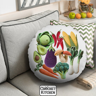 Colourful Crochet Vegetable Mushroom Food Crafting Round Cushion